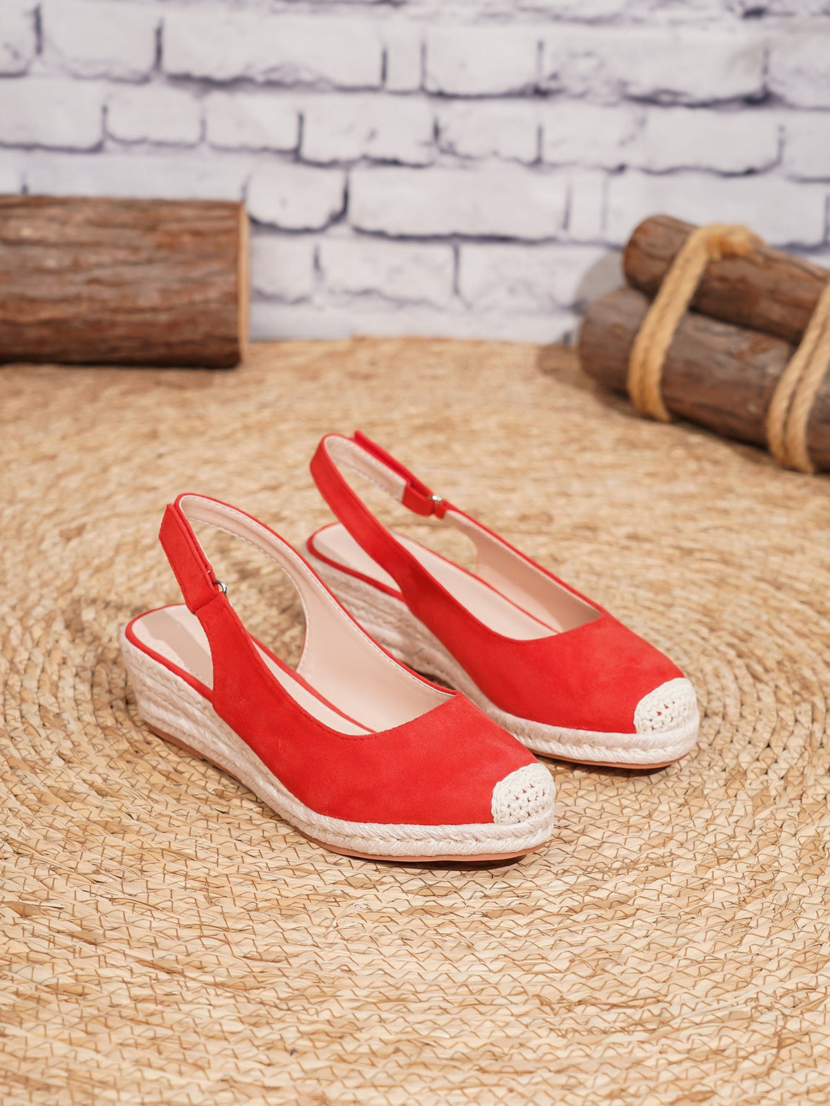 Retro Closed-toe Slingback Wedge Womens Shoes Straw-woven 11