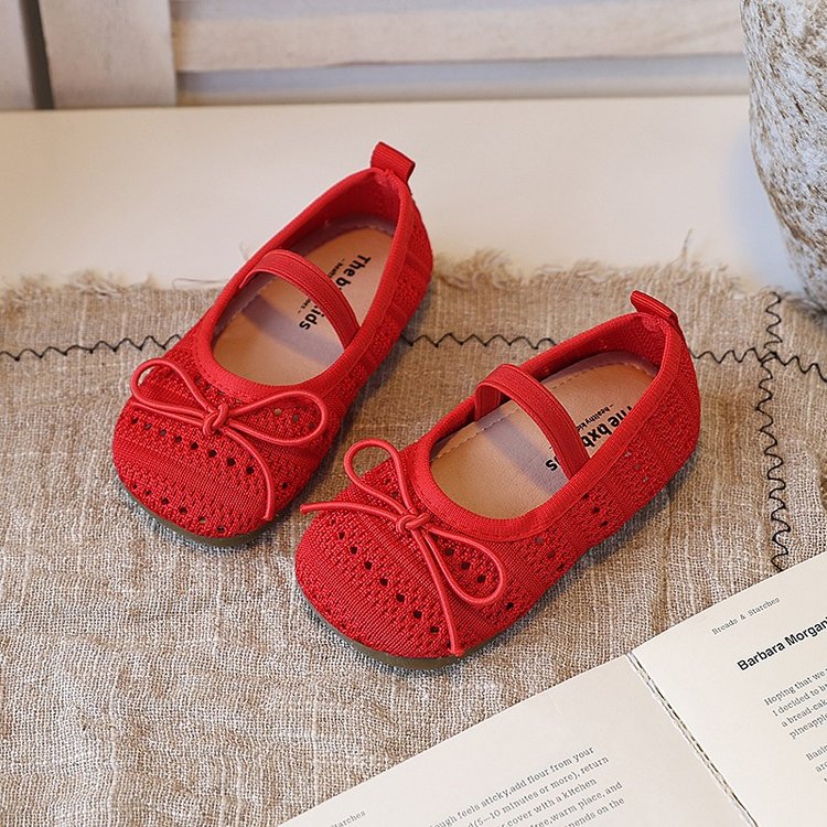 Girls' Baotou Sandals, Children's Bow Princess Single Shoes, Girls' Baby Breathable Knitted Shoes 3