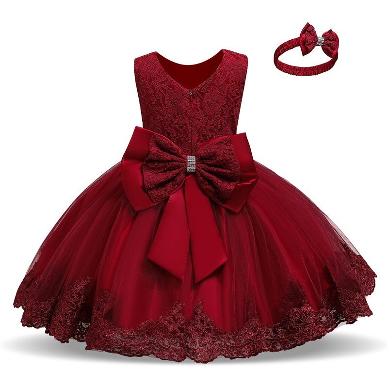 Baby Princess One Year Old Bow Lace Dress 4