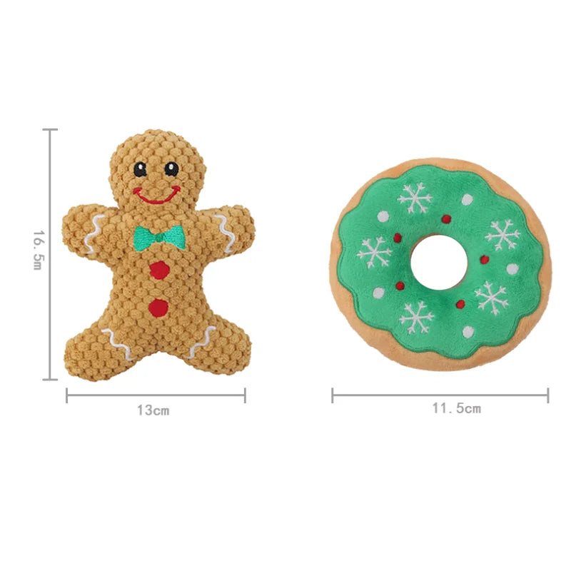 Xmas Pet Dog Plush Noise Chewing Toy Santa Elk Gingerbread Man Donut Cat Dog Christmas Series Cartoon Dog Toy Plush Squeak Toy 5