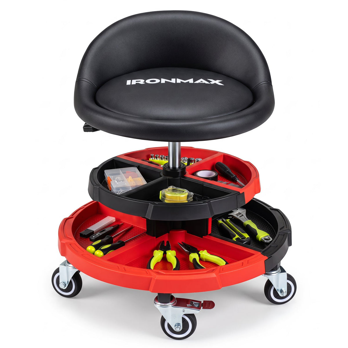 Rolling Mechanic Stool with Adjustable Height & Tool Trays 3