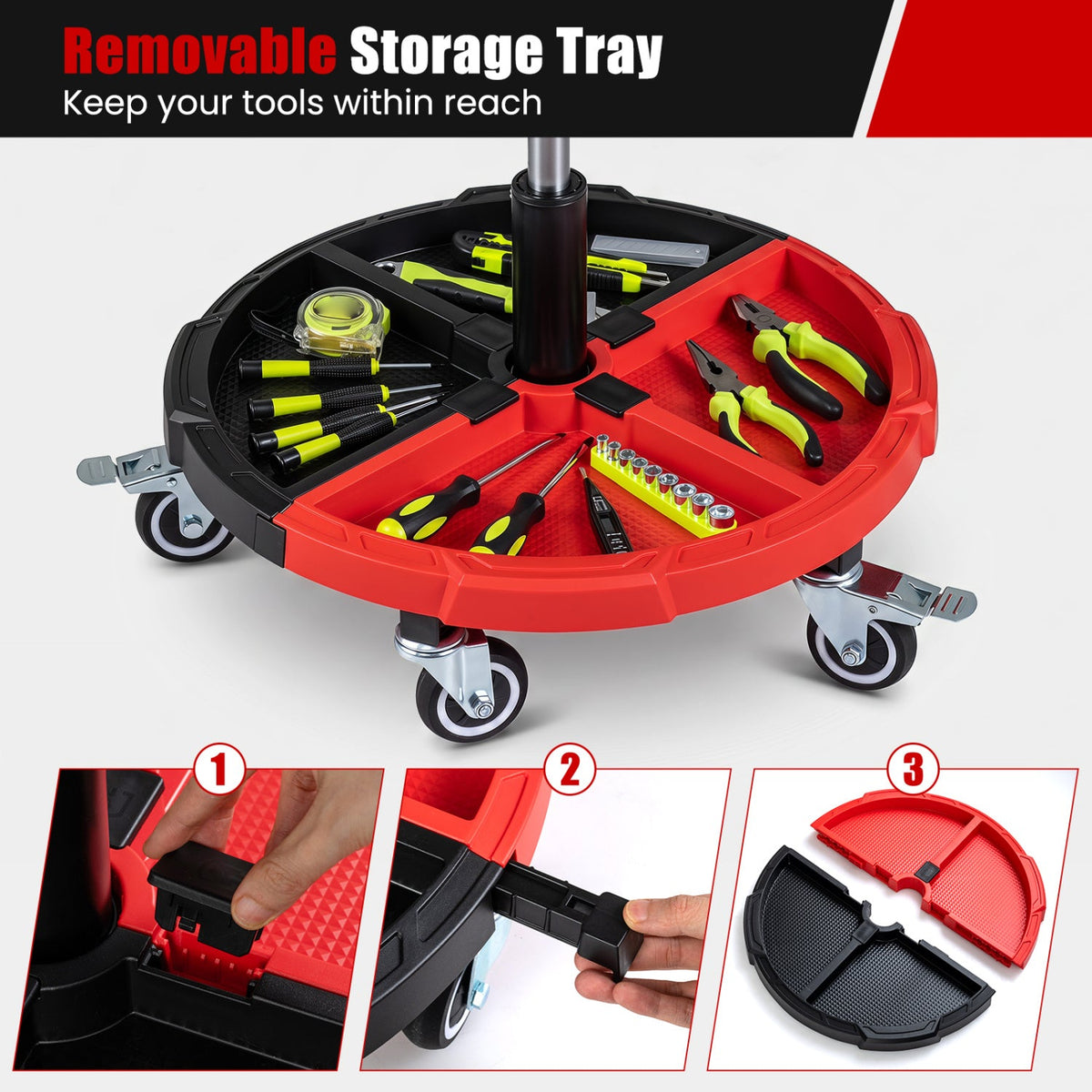 Rolling Mechanic Stool with Adjustable Height & Tool Tray 8