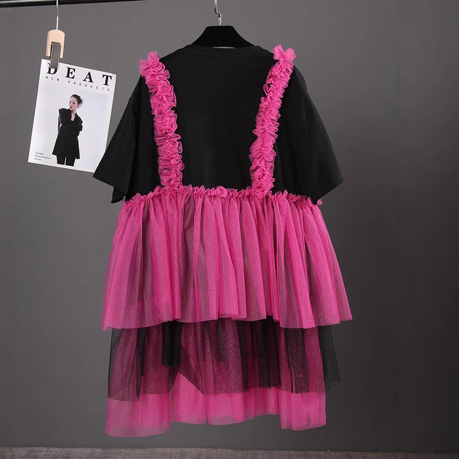 Womens Loose-fit Dress With Mesh Paneling 3