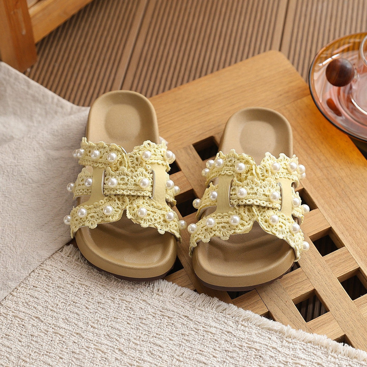 2026 Summer New Korean Style Girls Slippers,  Style Lace Trim Sandal Slippers, Fashion Beach Slide Shoes For Matching Dresses 1