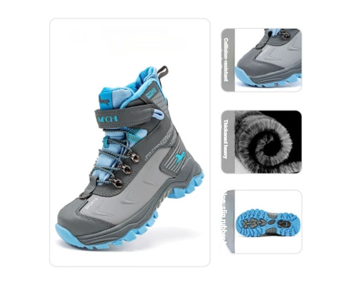 Winter Fleece-Lined Thickened Leather And Fur-Lined Children's Snow Boots 4