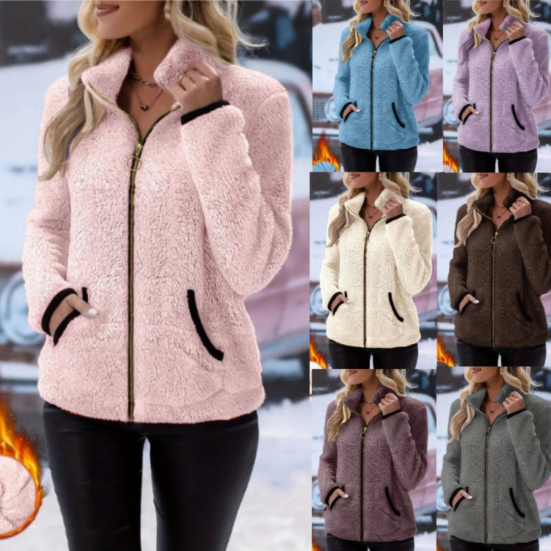 Double-Sided Fleece Zip-Up Cardigan - Casual Plush Hooded Jacket for Men Women Winter Warm Outerwear 1