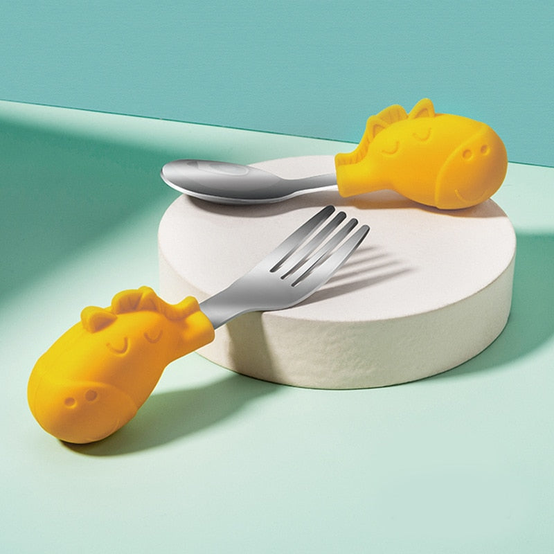 Baby Gadgets Tableware Set Children Utensil Stainless Steel Toddler Dinnerware Cutlery Cartoon Infant Food Feeding Spoon Fork 8