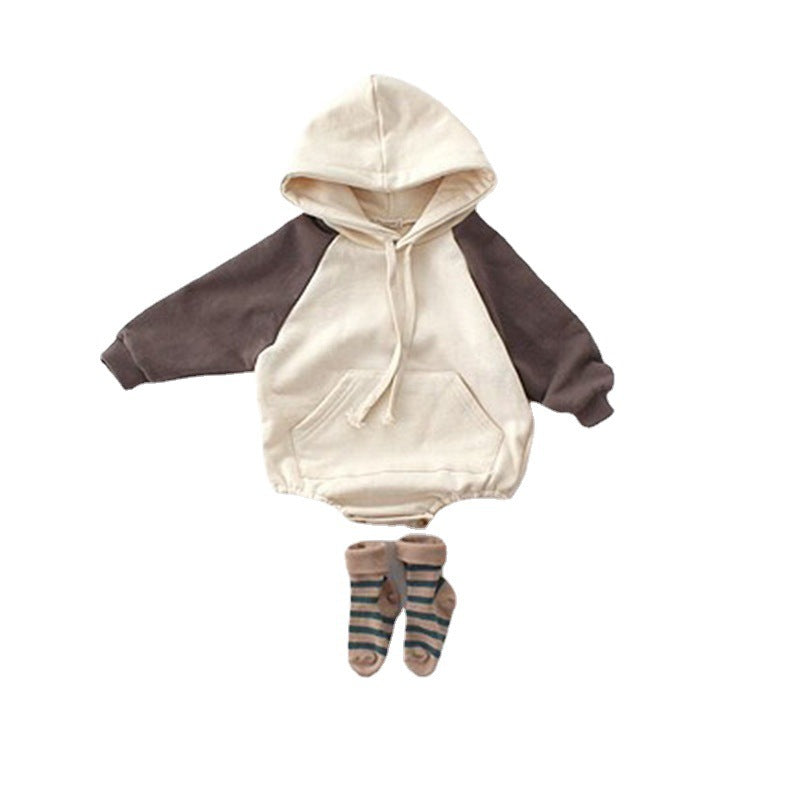 Baby Autumn Jumpsuit With Contrast Sleeves Hooded Sweater 2
