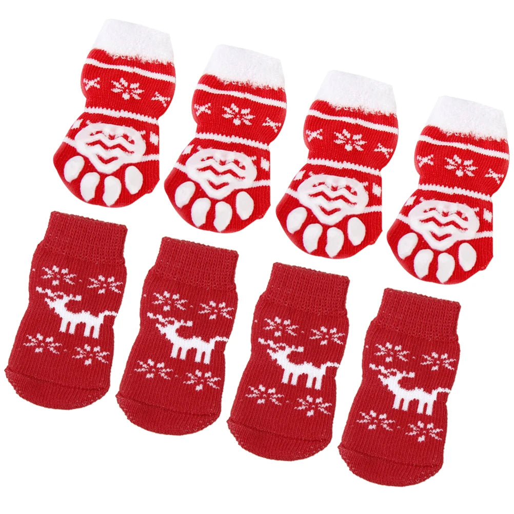 8pcs Pet Warm Cotton Socks Soft Anti Slip Claw Pattern Protect Feet Cold Snow Christmas Dog Cat Stockings Gifts 4