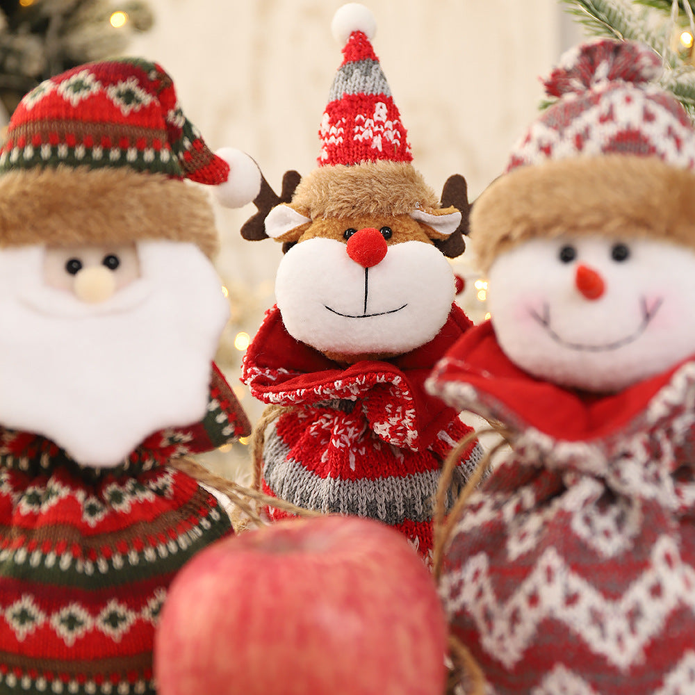 New 3D Knitted Fabric Doll Apple Bag Christmas Decorations Children's Day Gift Bundle Pocket Candy Bag 2