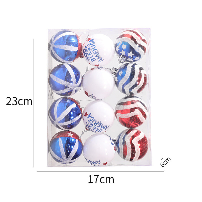 American Independence Day Christmas Plastic Balls Christmas Tree Decoration Hand drawn Ball Set 6