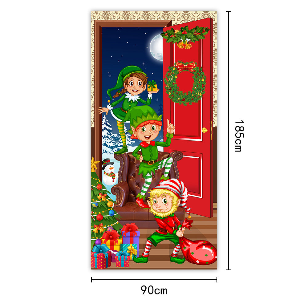 New Christmas Door Curtains, Flags, Outdoor Photography, Santa Claus and Puppies, Background Decoration, Hanging Cloth 11