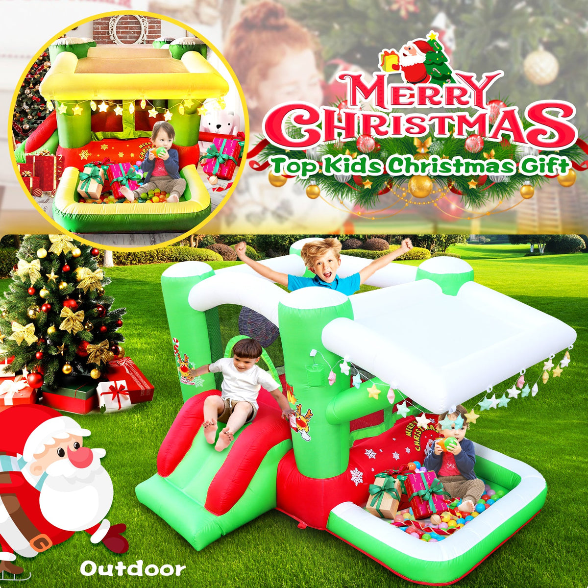 Christmas Jump 'n Slide Inflatable Bouncer for Kids Complete Setup with Blower - 80" x 91" Play Area - 55" Tall 8