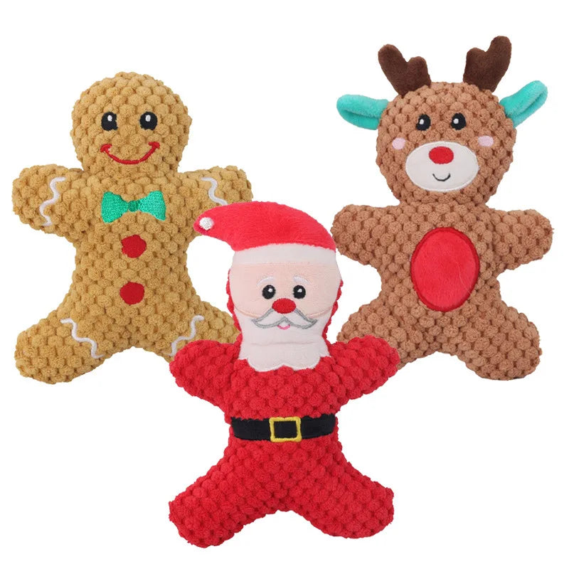 Xmas Pet Dog Plush Noise Chewing Toy Santa Elk Gingerbread Man Donut Cat Dog Christmas Series Cartoon Dog Toy Plush Squeak Toy 2