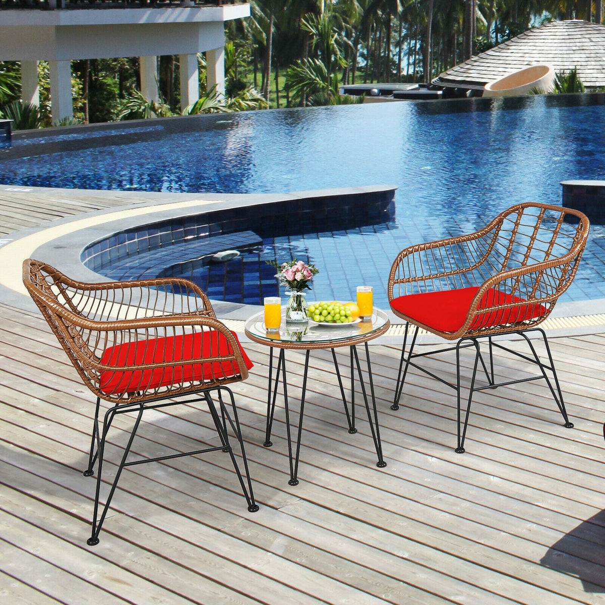 3-Piece Rattan Bistro Set with Cushions and Glass Table 17