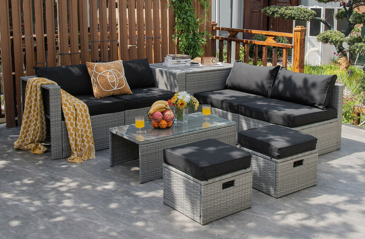8 Pieces Patio Rattan Furniture Set with Storage Waterproof Cover and Cushion 1