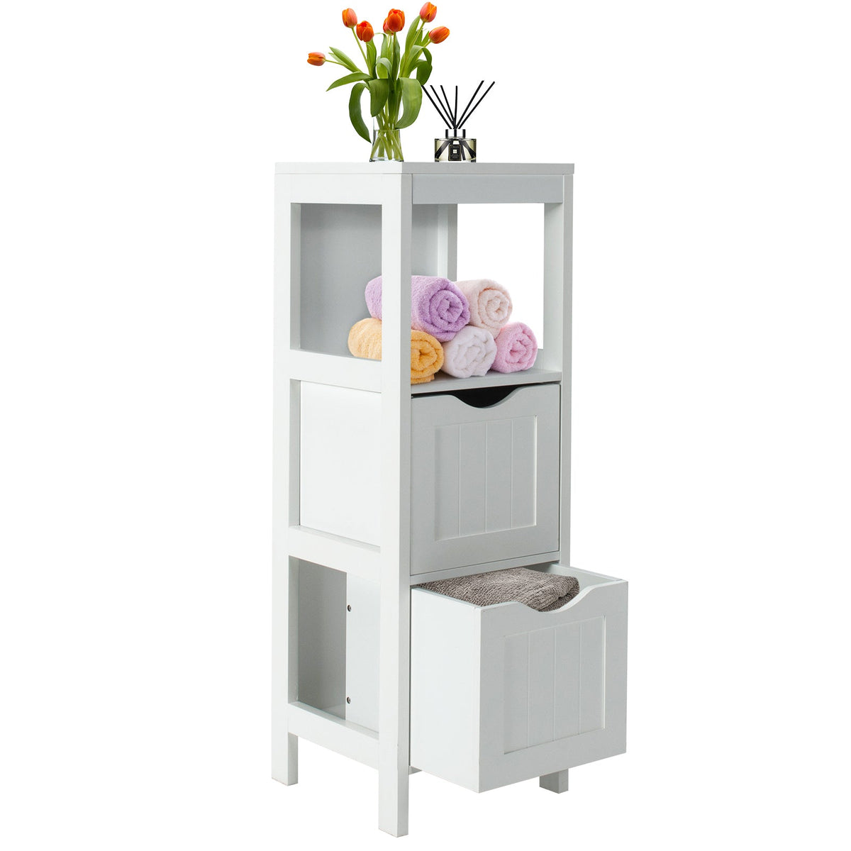Freestanding Storage Cabinet with 2 Removable Drawers for Bathroom 27
