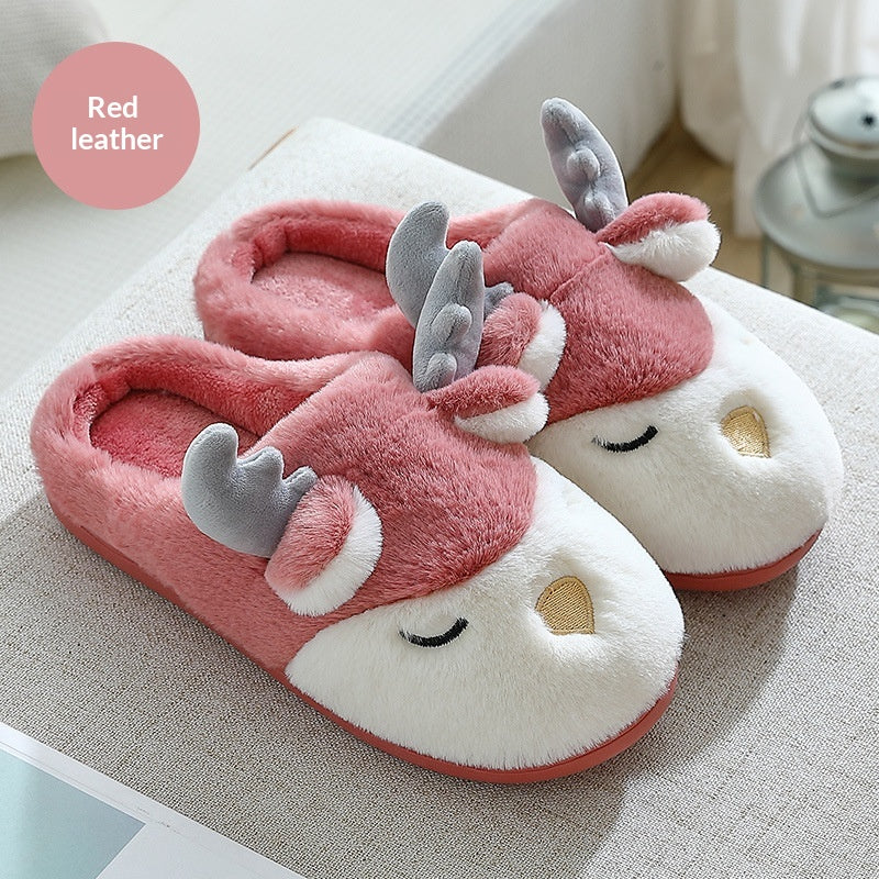 Women Winter Home Slippers Deer Elk Non-slip Soft Warm House Shoes Mens GIrs Indoor Bedroom Couples Floor Footwear Fuzzy House Slippers For Women Durable Furry Bedroom Slipper Lightweight And Non-Slip 10