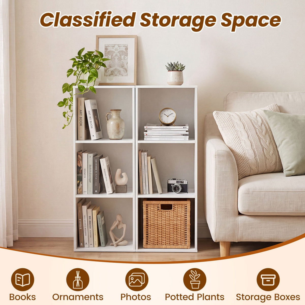 3-Cube Bookcase with Anti-Tipping Kits - White 7