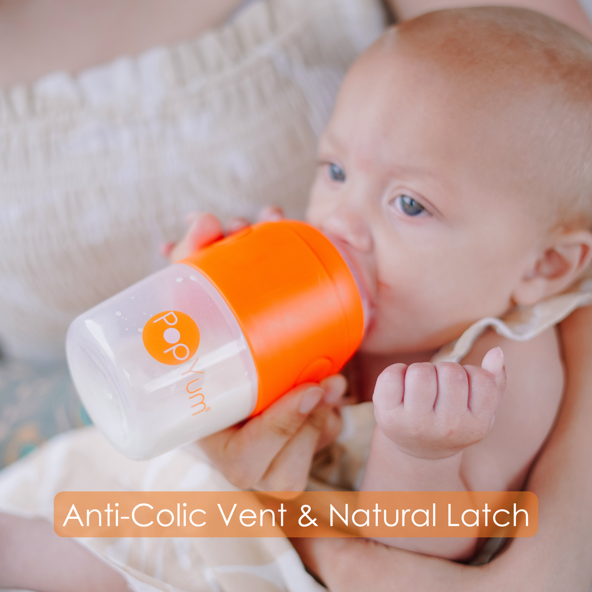 PopYum Orange Baby Bottle 4-Pack Set with Gray Drying Rack & Clear Drying Mat Bundle 3