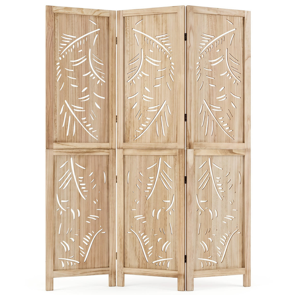 3-Panel Room Divider with Palm Leaf Design - 67" Tall 3