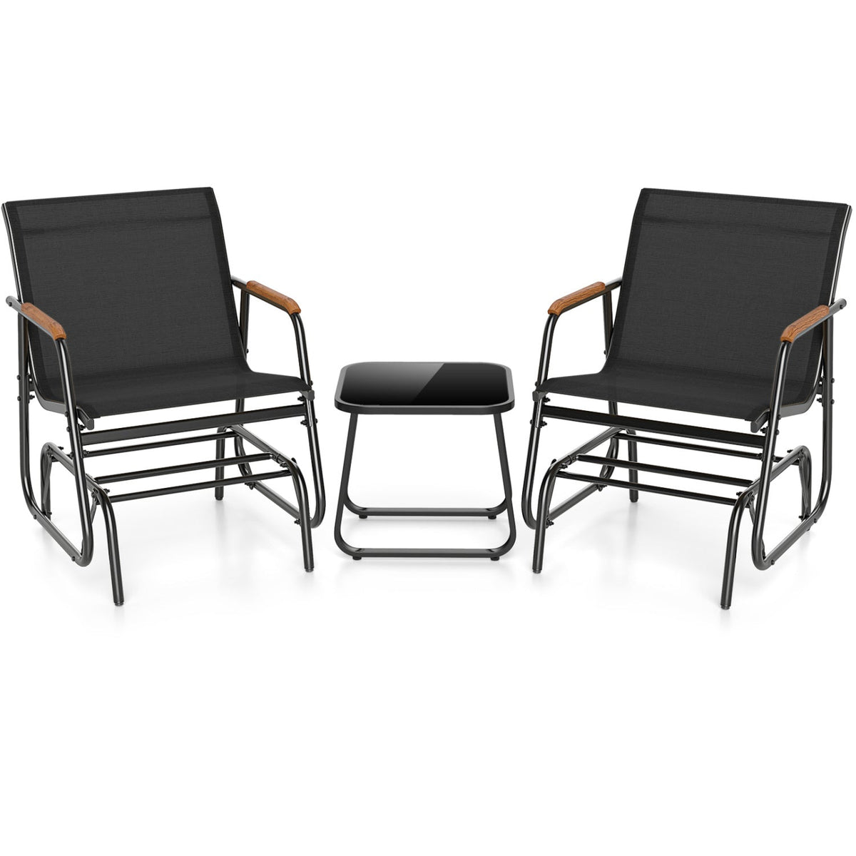 3-Piece Outdoor Glider Bistro Set with Tempered Glass Table 4