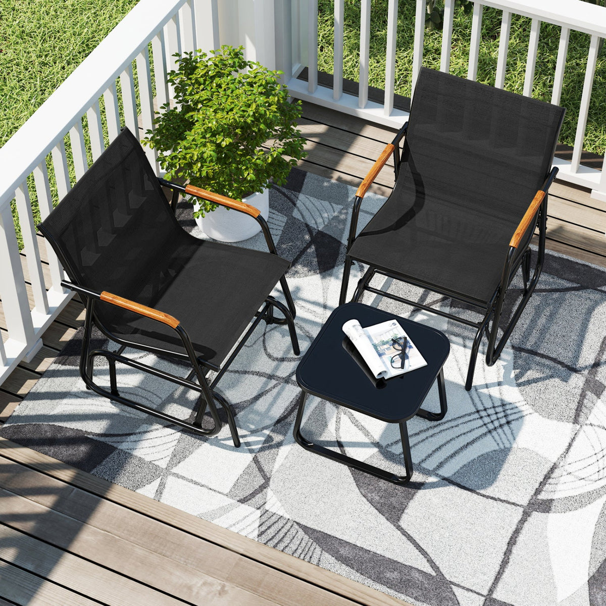 3-Piece Outdoor Glider Bistro Set with Tempered Glass Table 6