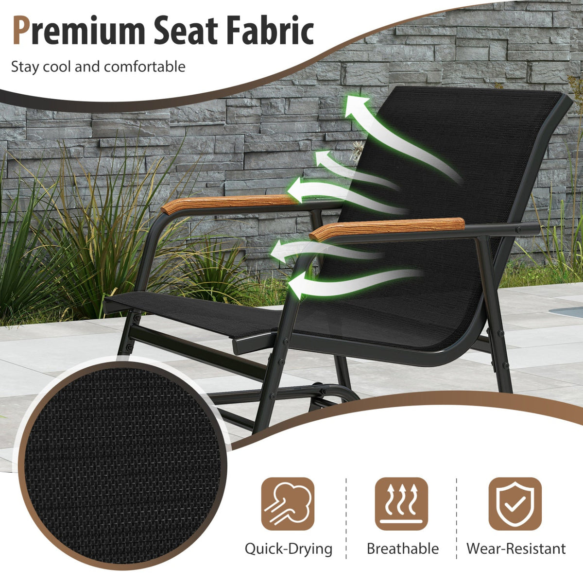 3-Piece Outdoor Glider Bistro Set with Tempered Glass Table 8