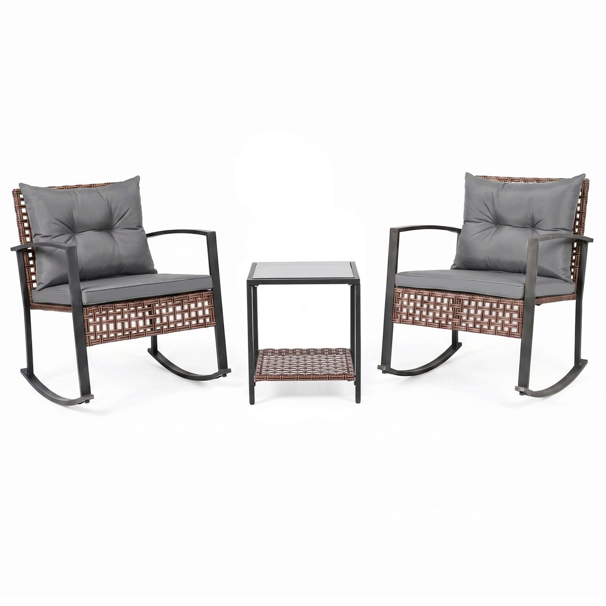 3-Piece Rocking Chair Patio Set with Glass Coffee Table 3