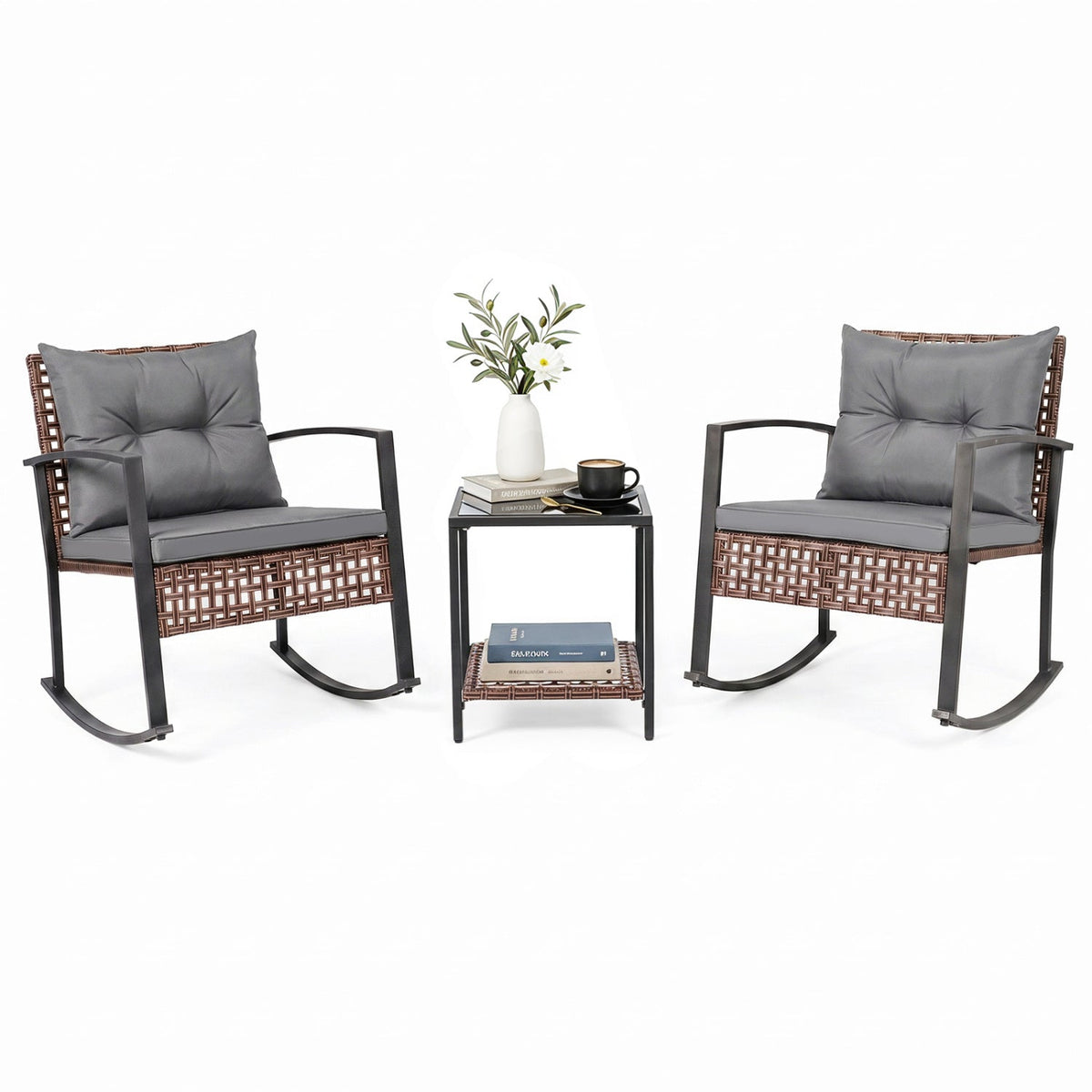 3-Piece Rocking Chair Patio Set with Glass Coffee Table 4
