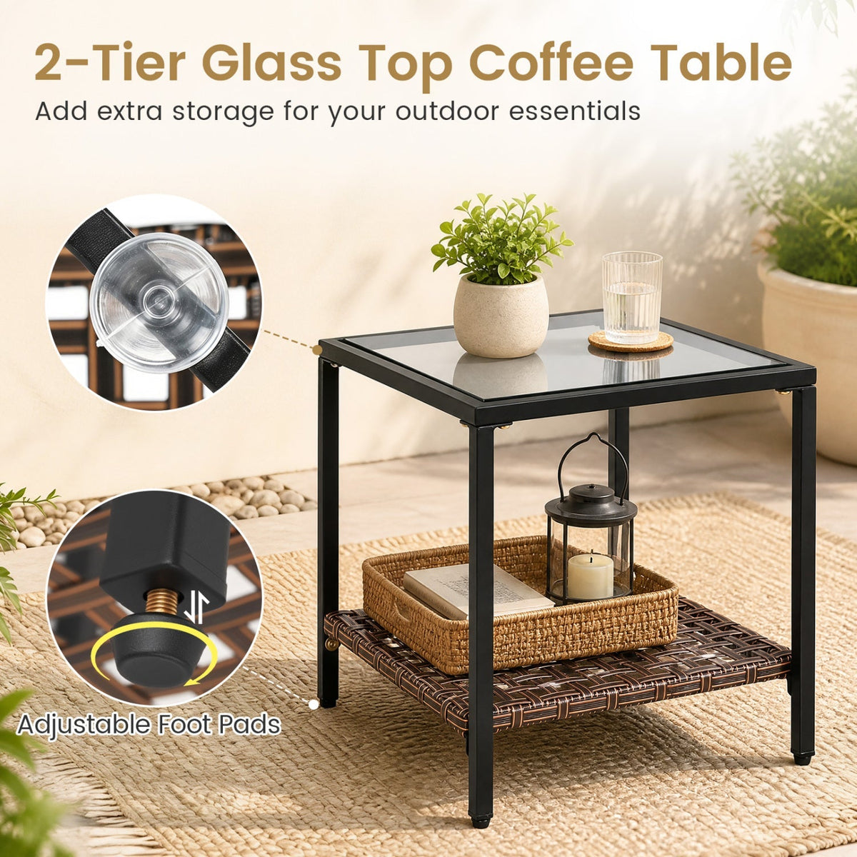 3-Piece Rocking Chair Patio Set with Glass Coffee Table 6