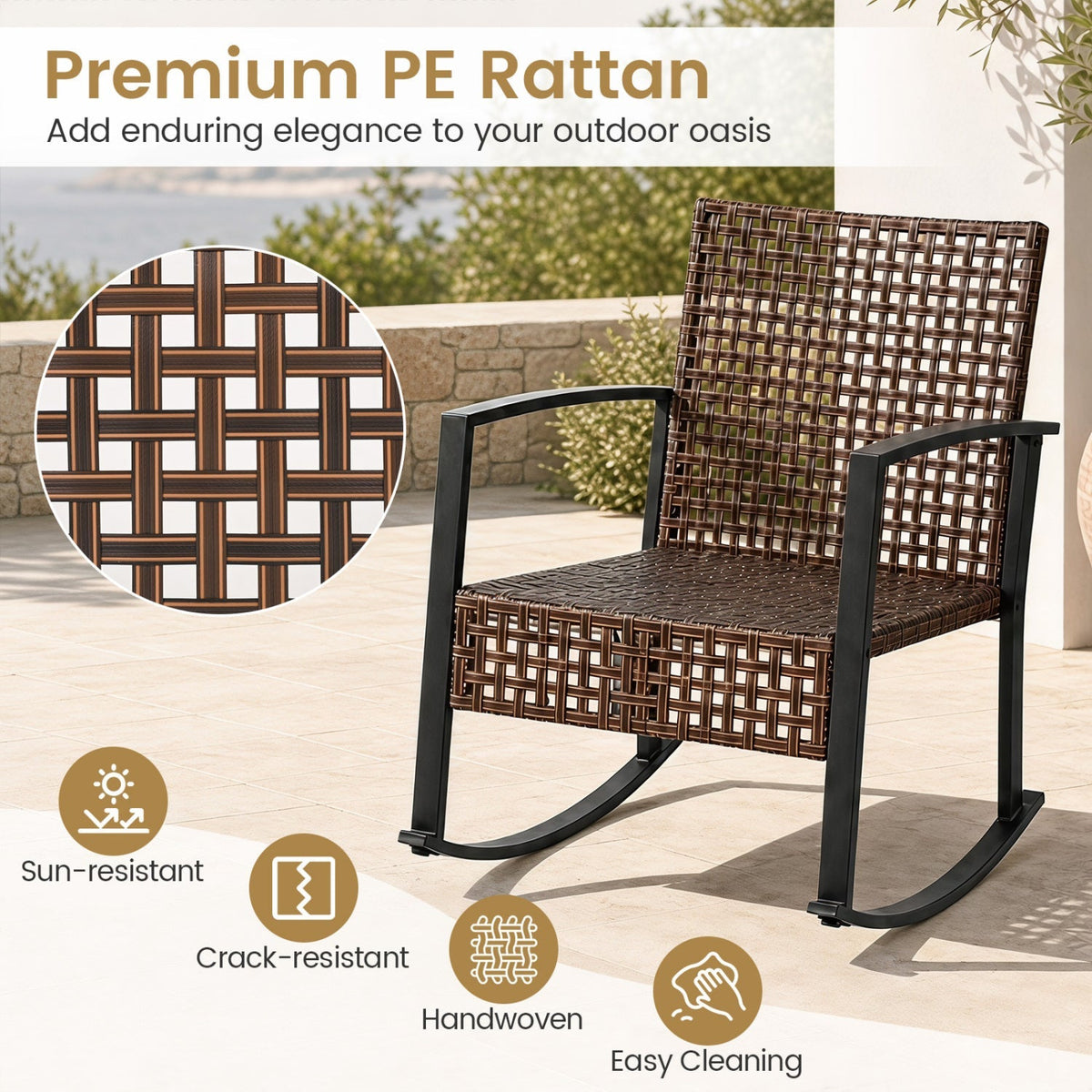 3-Piece Rocking Chair Patio Set with Glass Coffee Table 8