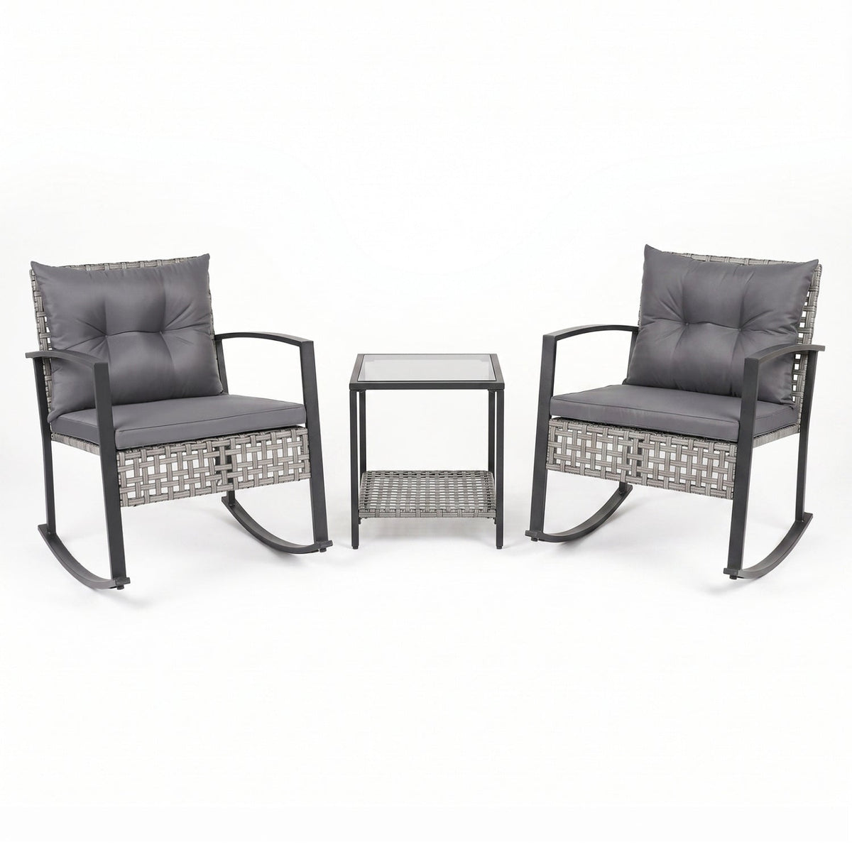 3-Piece Outdoor Rocking Chair Set with Coffee Table - Gray 4