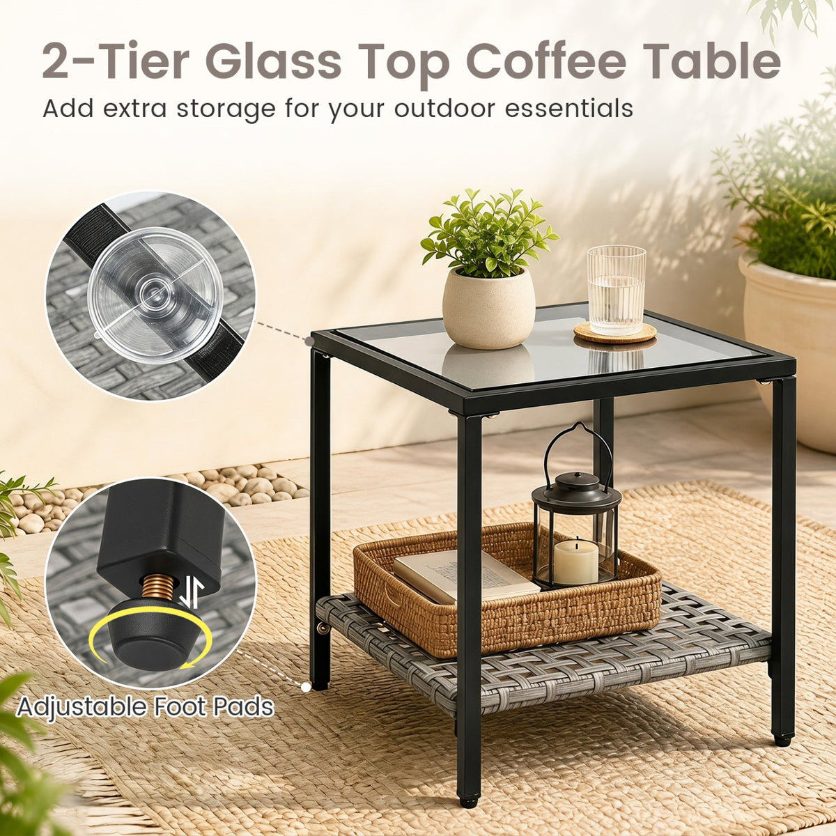 3-Piece Outdoor Rocking Chair Set with Coffee Table - Gray 6