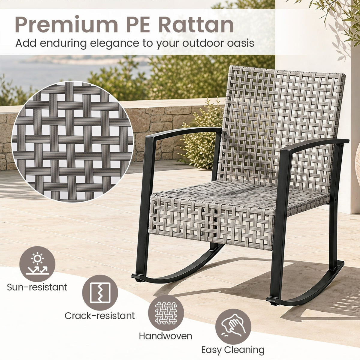 3-Piece Outdoor Rocking Chair Set with Coffee Table - Gray 8