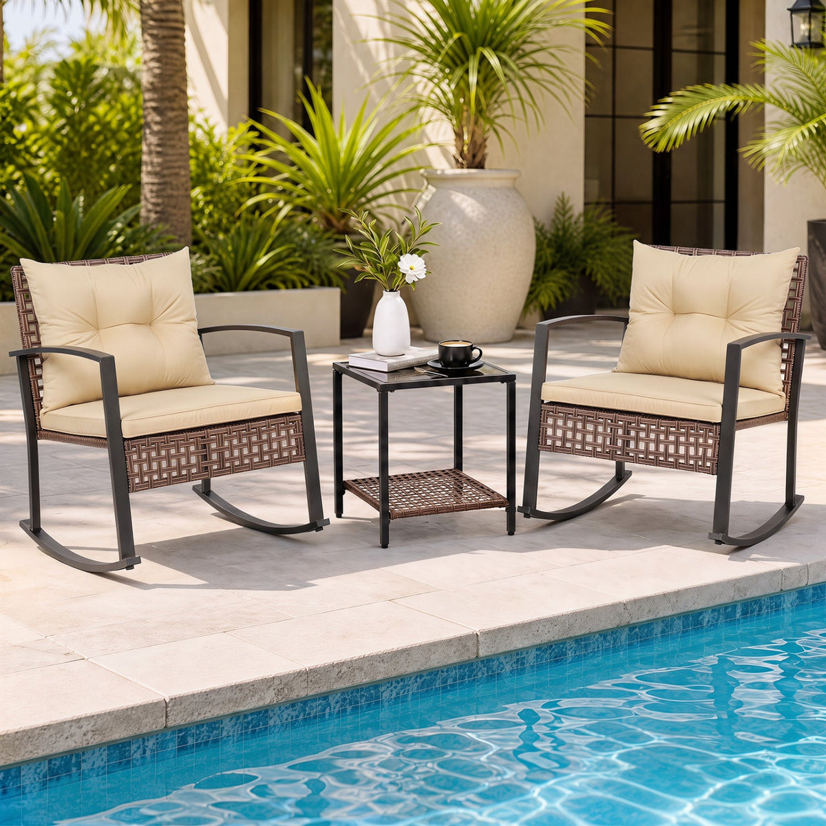 3-Piece Rocking Chair Patio Set with Glass Coffee Table 2