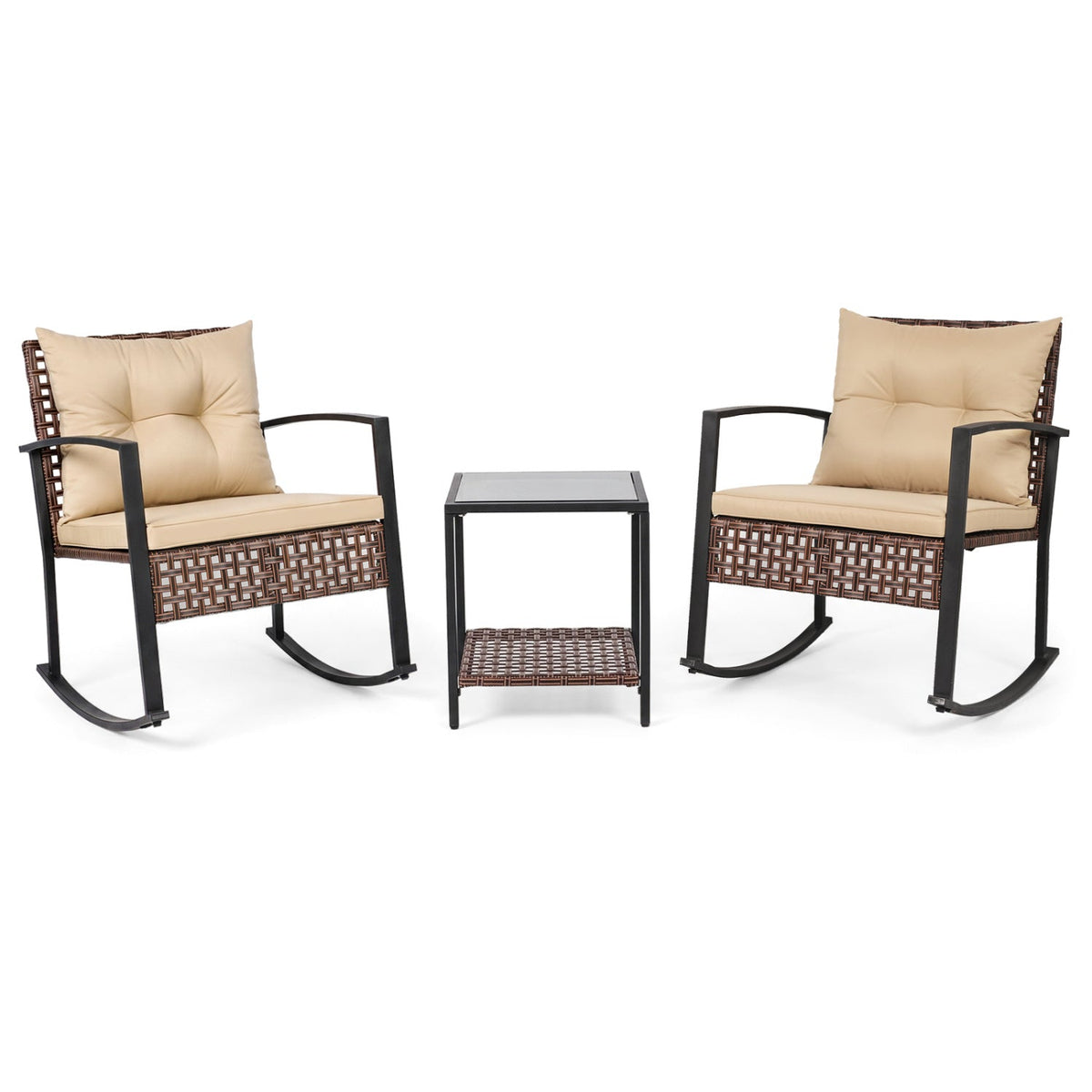 3-Piece Rocking Chair Patio Set with Glass Coffee Table 4