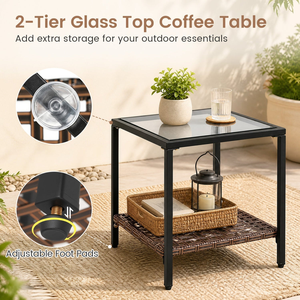 3-Piece Rocking Chair Patio Set with Glass Coffee Table 7