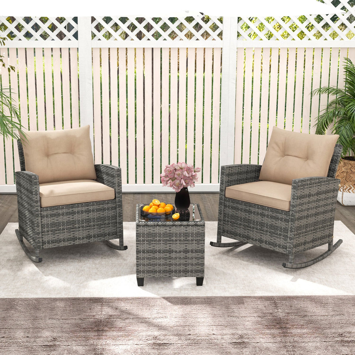 3-Piece Patio Rocking Chair Set with Glass Table 1