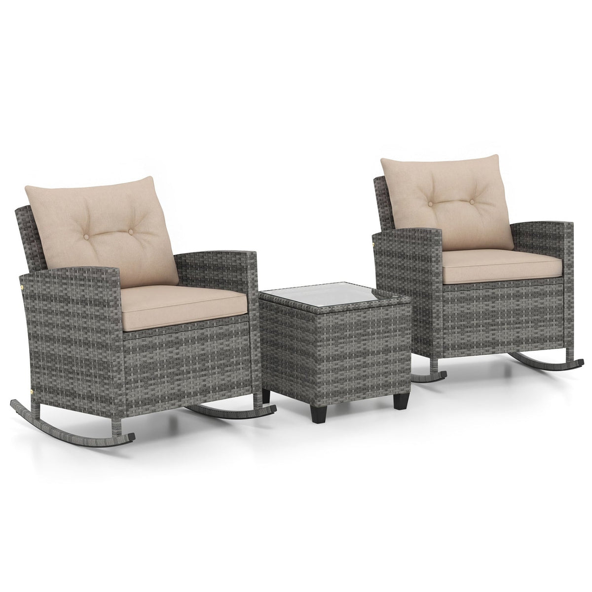 3-Piece Patio Rocking Chair Set with Glass Table 4