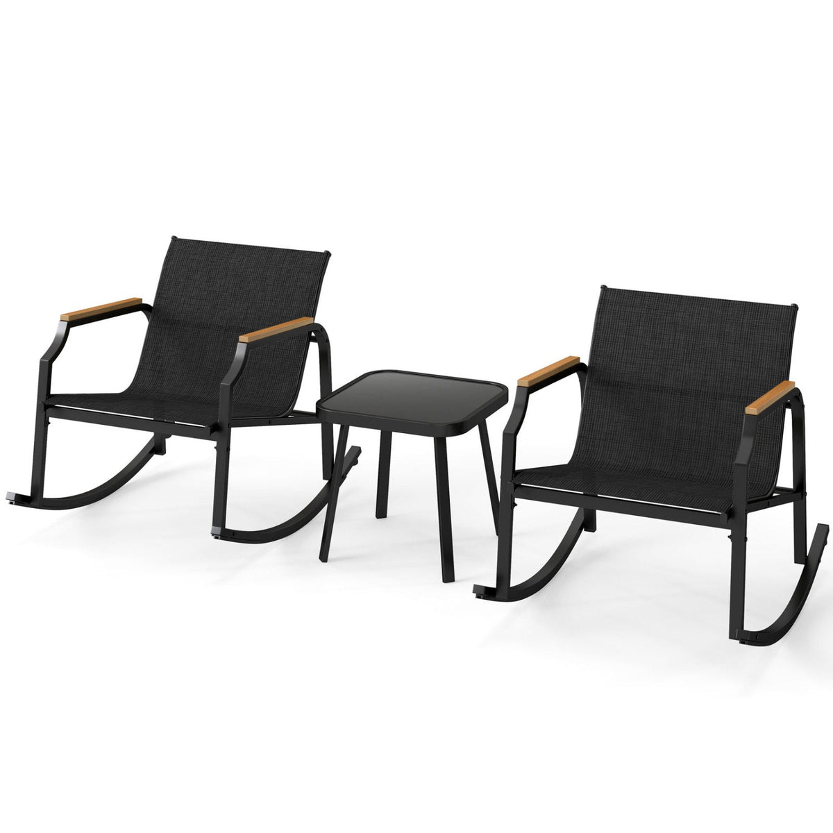 3-Piece Patio Rocking Bistro Set with Glass Coffee Table 4