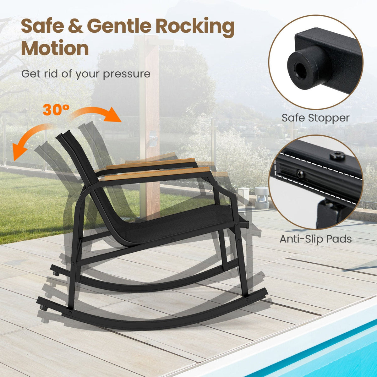 3-Piece Patio Rocking Bistro Set with Glass Coffee Table 8