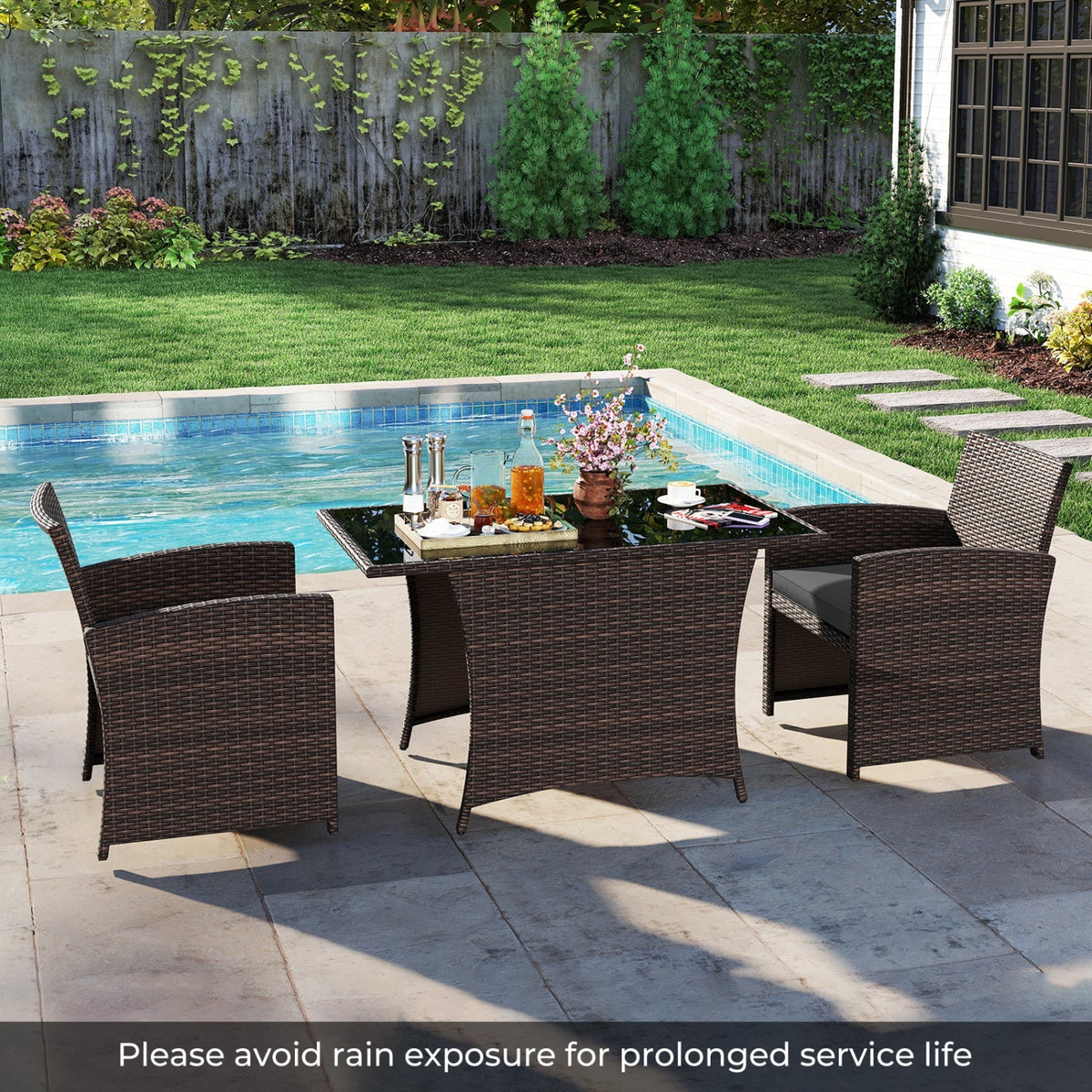 3-Piece Wicker Patio Dining Set with Tempered Glass Table 2