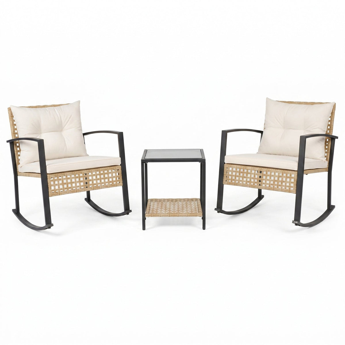 3-Piece Rattan Patio Conversation Set with Rocking Chairs 6
