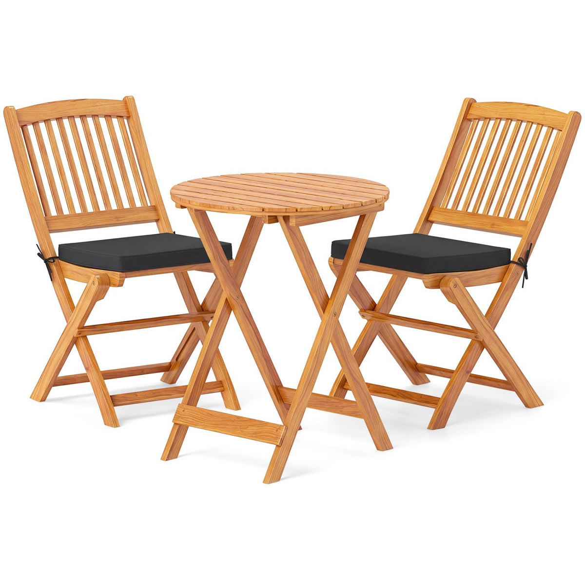 3-Piece Acacia Wood Folding Bistro Set with Cushions 4
