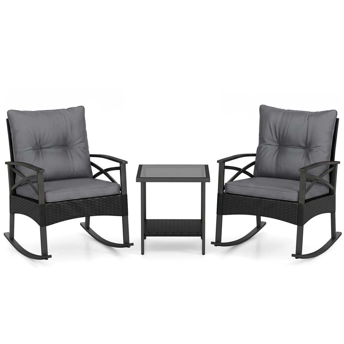 Outdoor Rattan Rocking Chair Set with Side Table - 3 Pieces 4