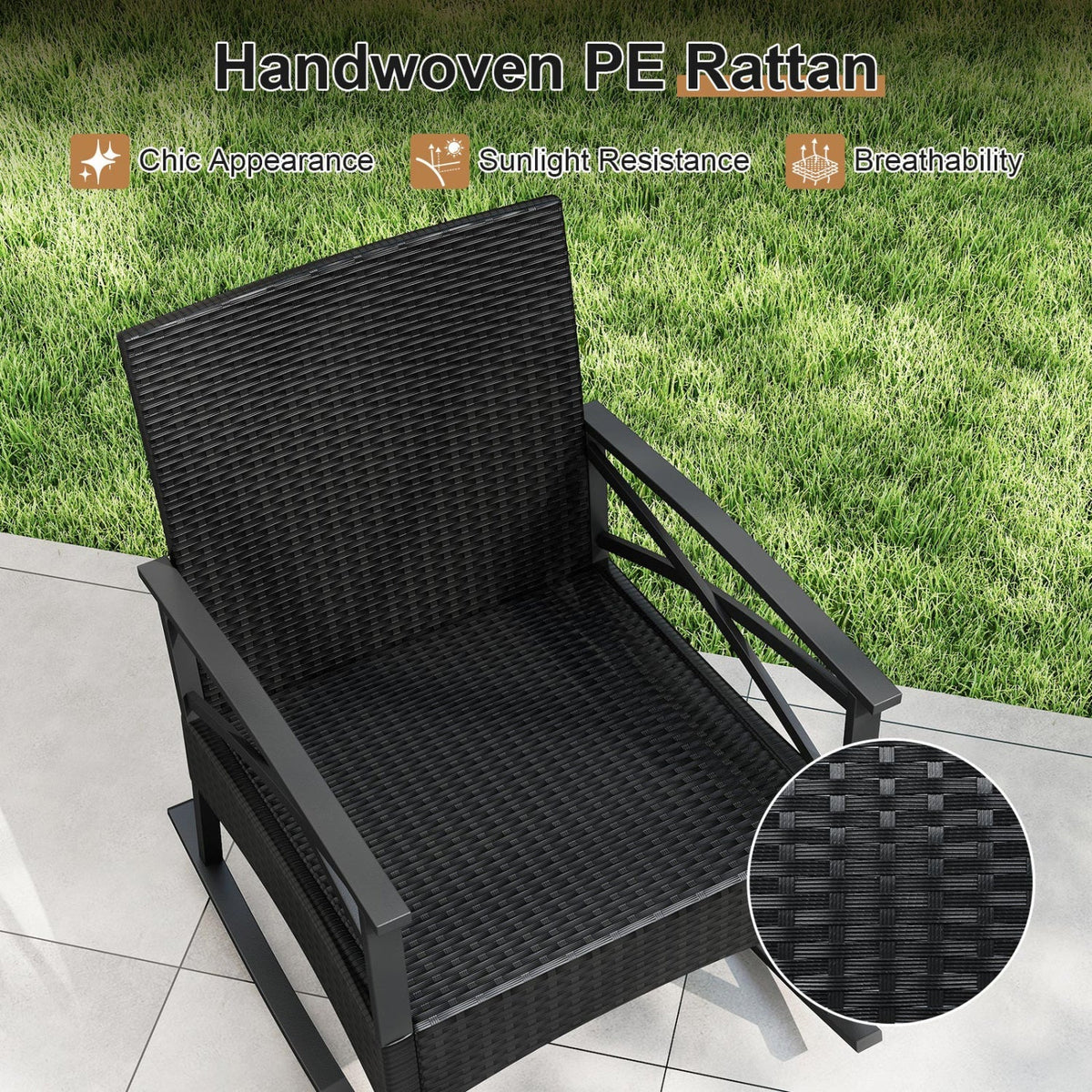 Outdoor Rattan Rocking Chair Set with Side Table - 3 Pieces 7