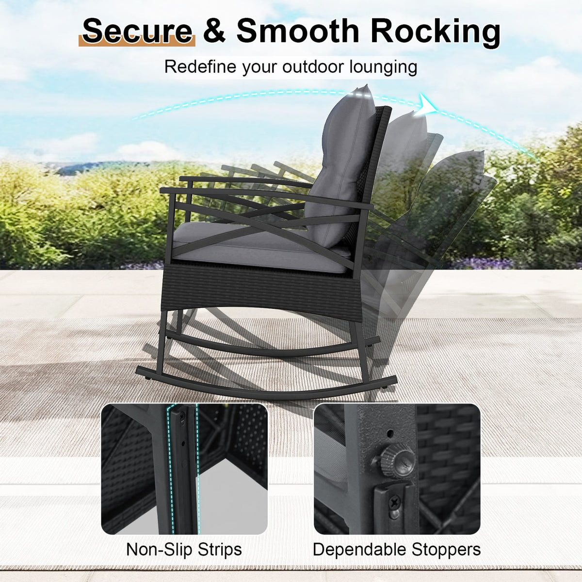 Outdoor Rattan Rocking Chair Set with Side Table - 3 Pieces 8