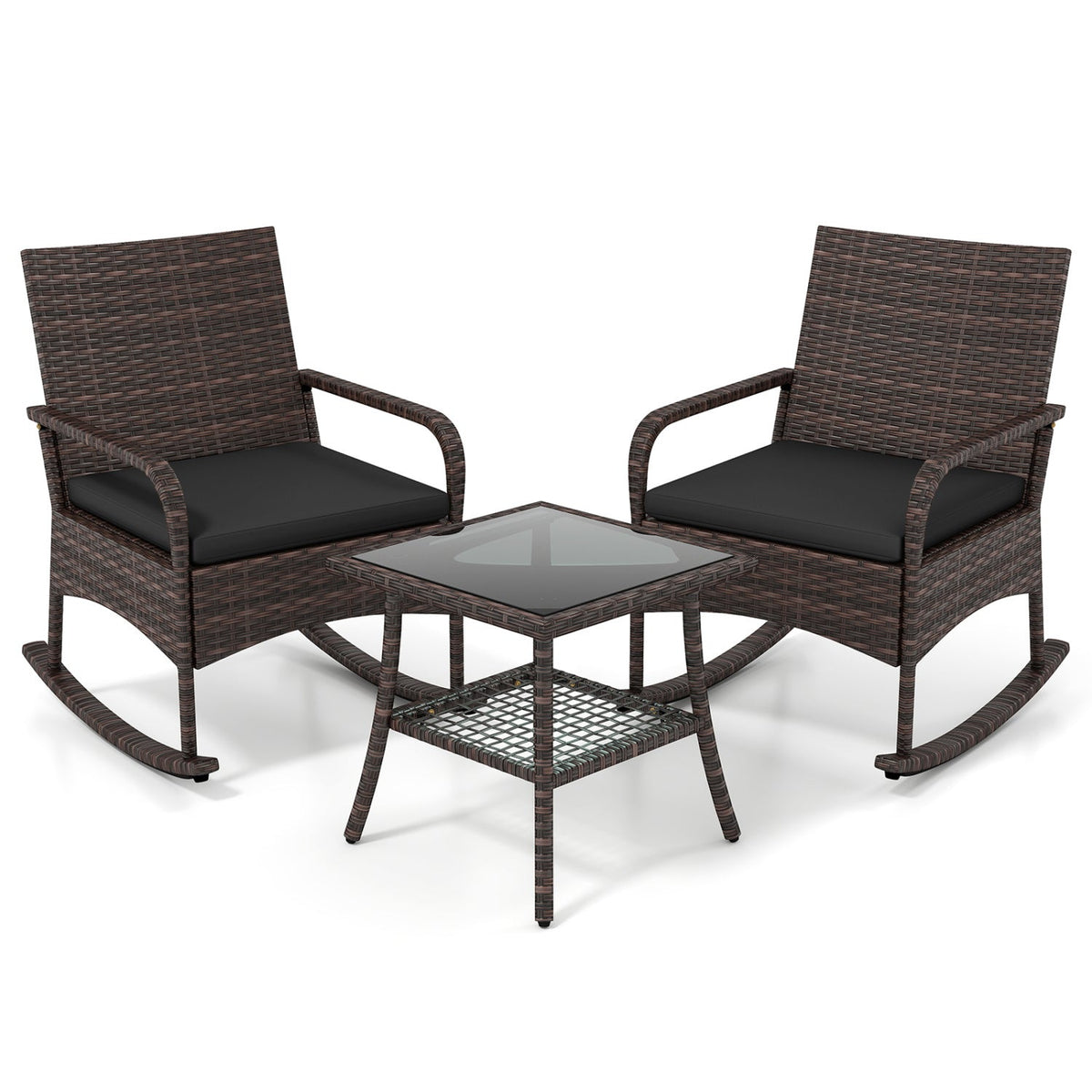 3-Piece Rocking Bistro Set with Cushions & Side Table 4