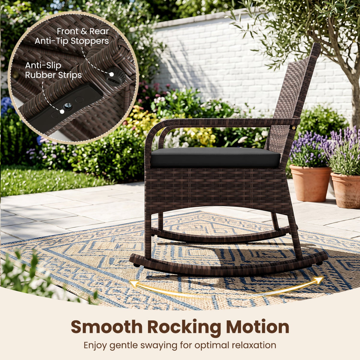3-Piece Rocking Bistro Set with Cushions & Side Table 7